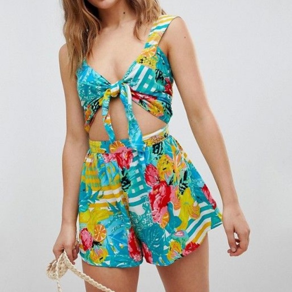 ASOS Other - ASOS Tie Front Romper in Cuban Print